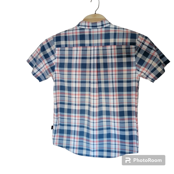 Patagonia Mens 70% Organic Cotton SS Button Up Plaid Shirt Blue/Pink/Tan Size L - Picture 3 of 6